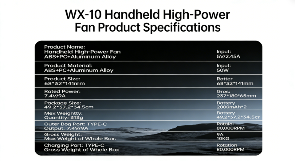 Fivechord WF-10 (WX-10) Turbo Jet Fan Technical Specifications and Data Sheet